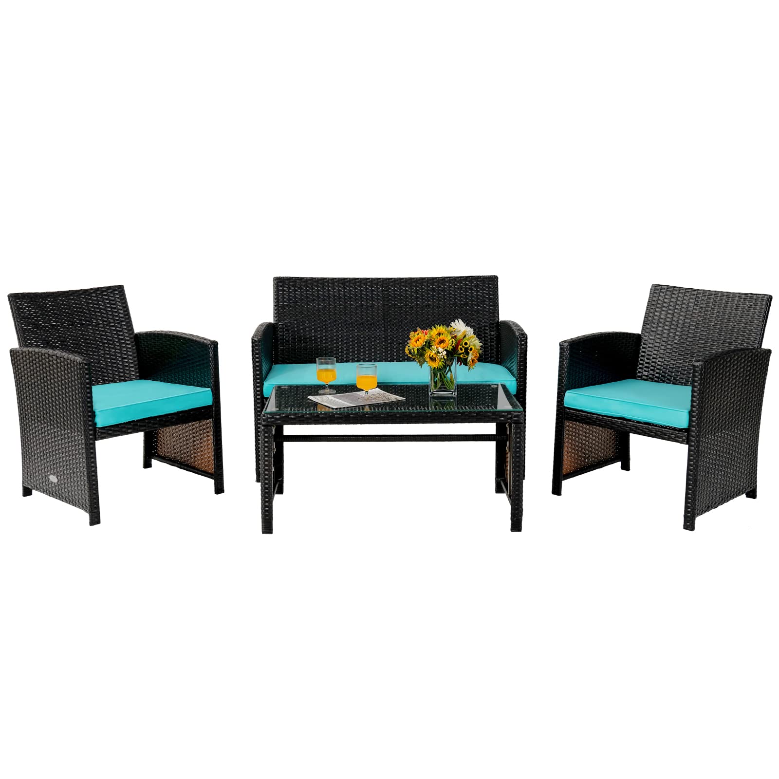 SUGIFT 4 Pieces Patio Rattan Cushioned Furniture Set