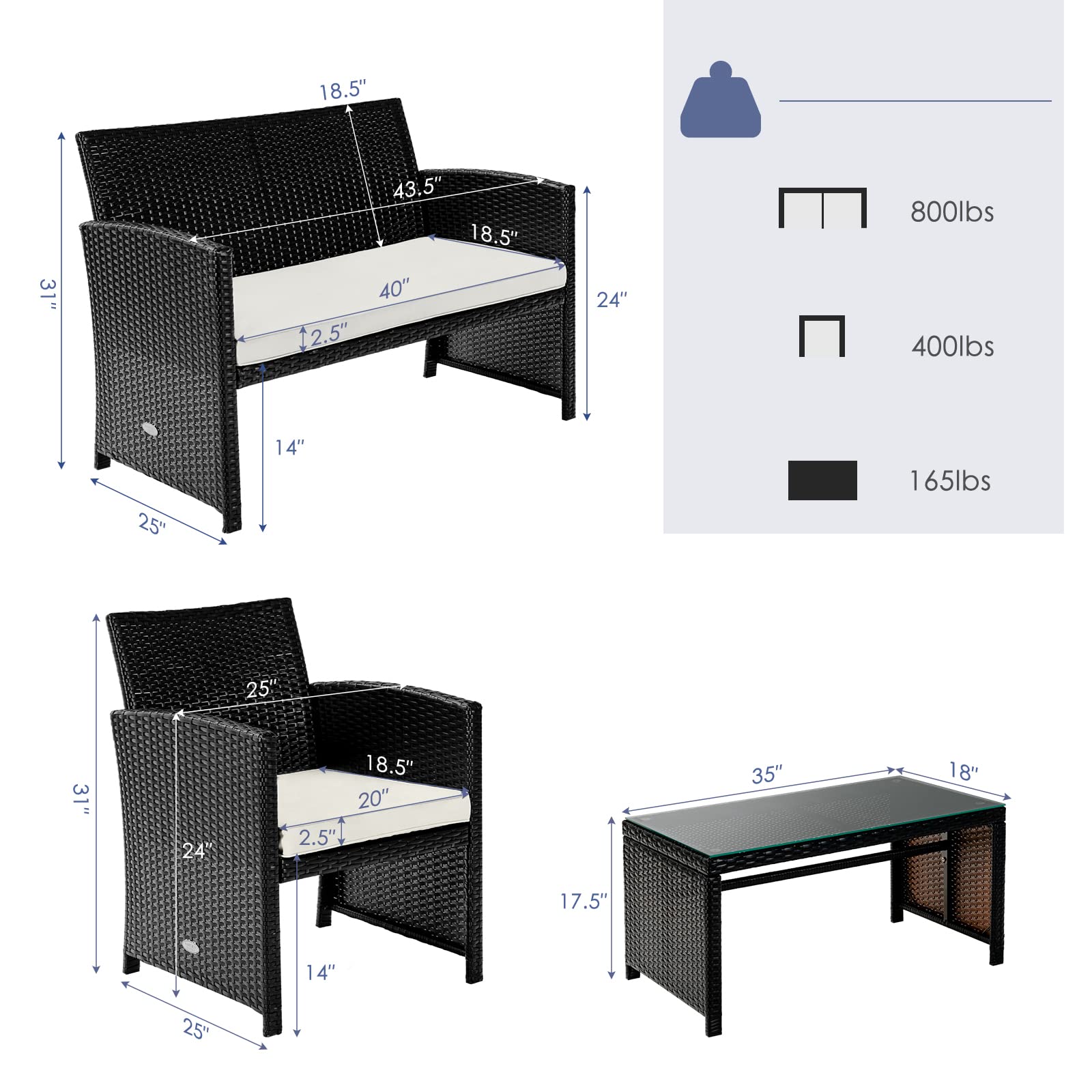 SUGIFT 4 Pieces Patio Rattan Cushioned Furniture Set