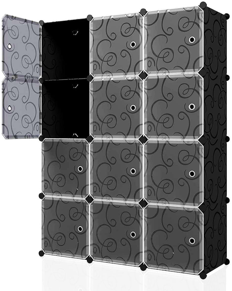 SUGIFT Cube Storage 12-Cube Bookshelf Closet Organizer Storage Shelves Shelf Cubes Organizer DIY Square Closet Cabinet Shelves for Bedroom Office Living Room, Black