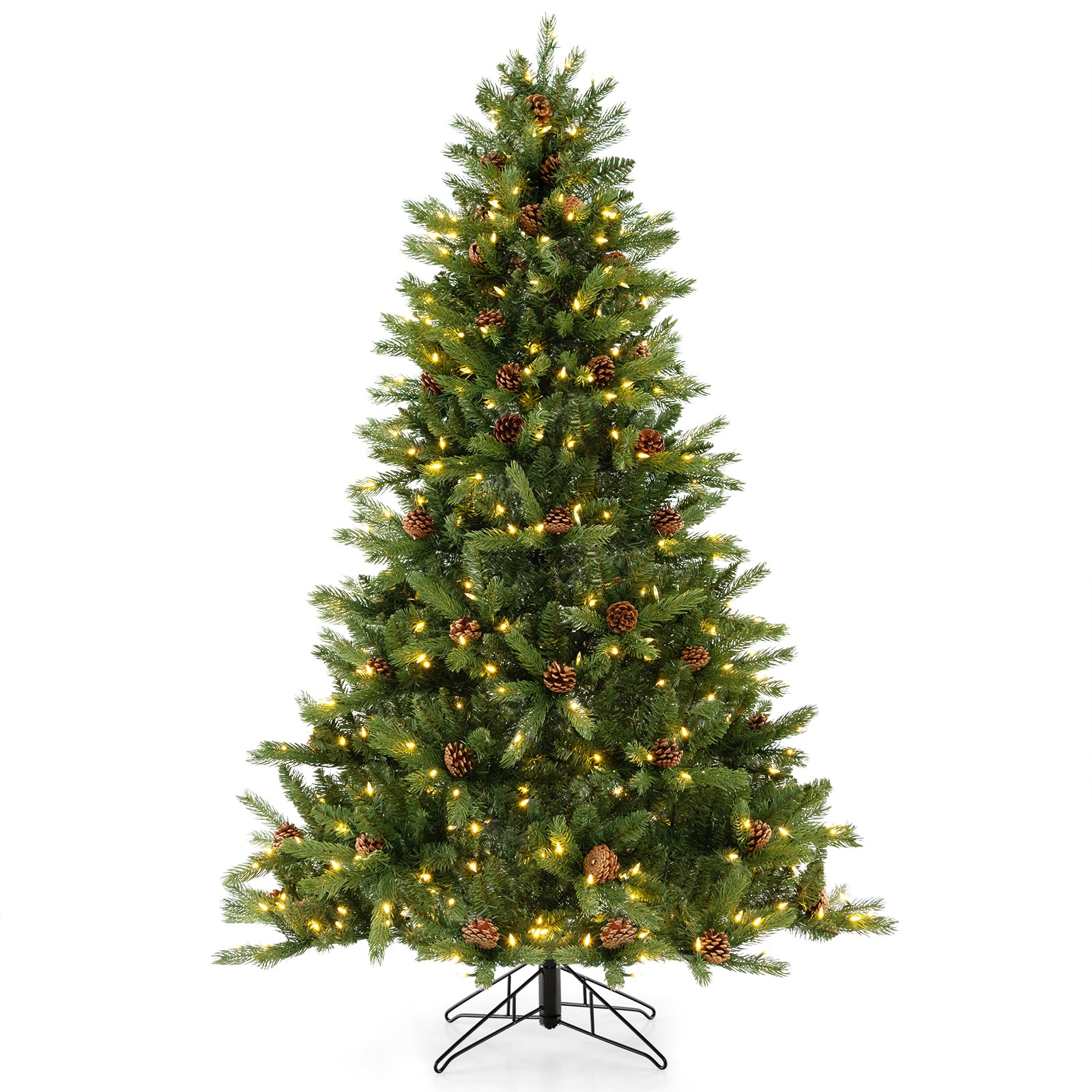 6 FT Artificial Christmas Tree with Pine Cones and Adjustable Brightness