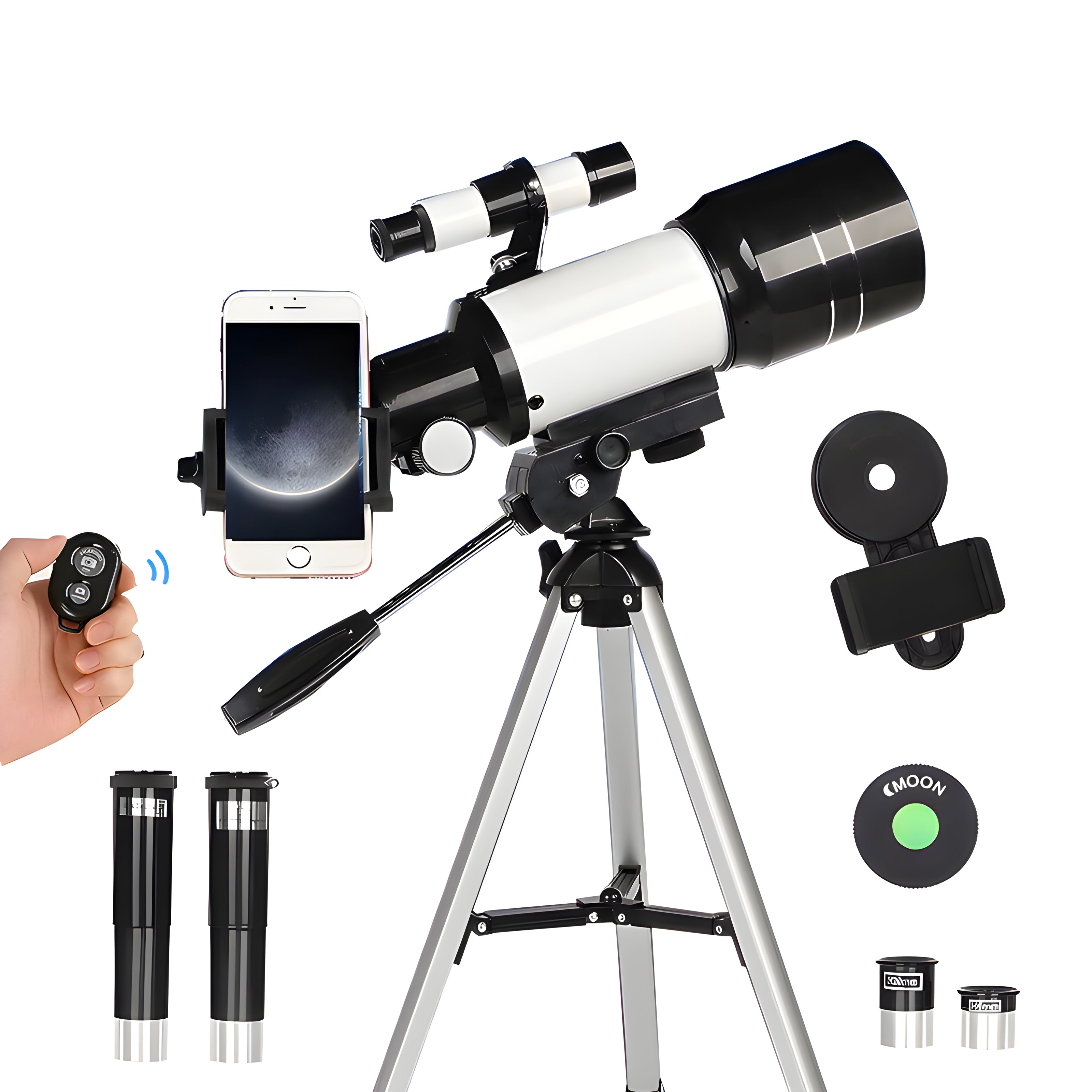 Portable 70mm Refractor Telescope for Adults & Kids - 15X-150X Magnification with Phone Adapter and Wireless Remote