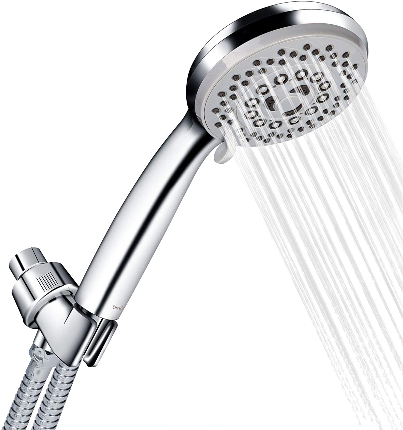 SUGIFT   High Pressure 5-Setting Handheld Shower Head with Powerful Shower Spray against Low Pressure Water Supply Pipeline, Multi-functions, w/79'' Hose, Bracket, Flow Regulator, Chrome Finish