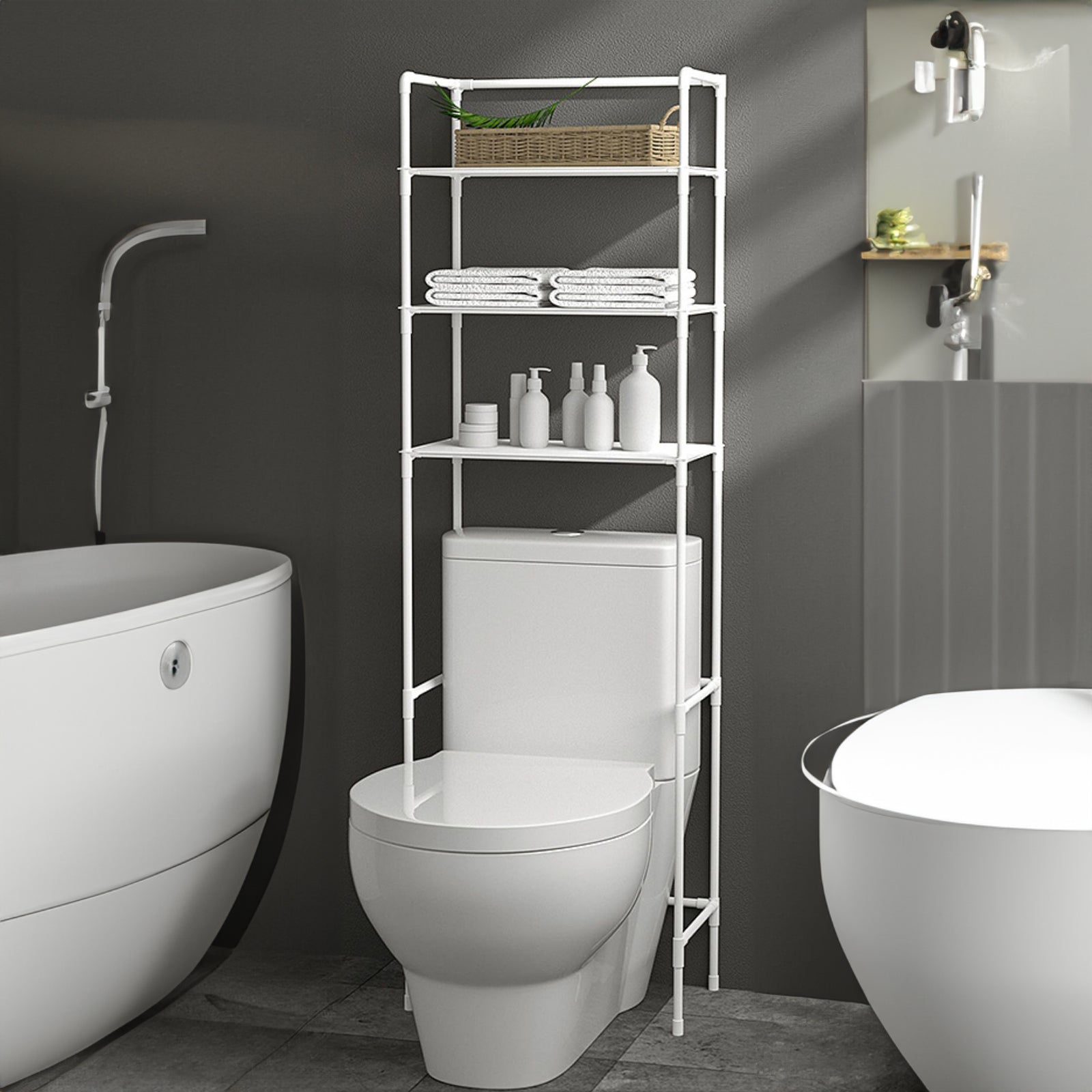 3-Tier Over the Toilet Storage Rack Bathroom Organizer, White