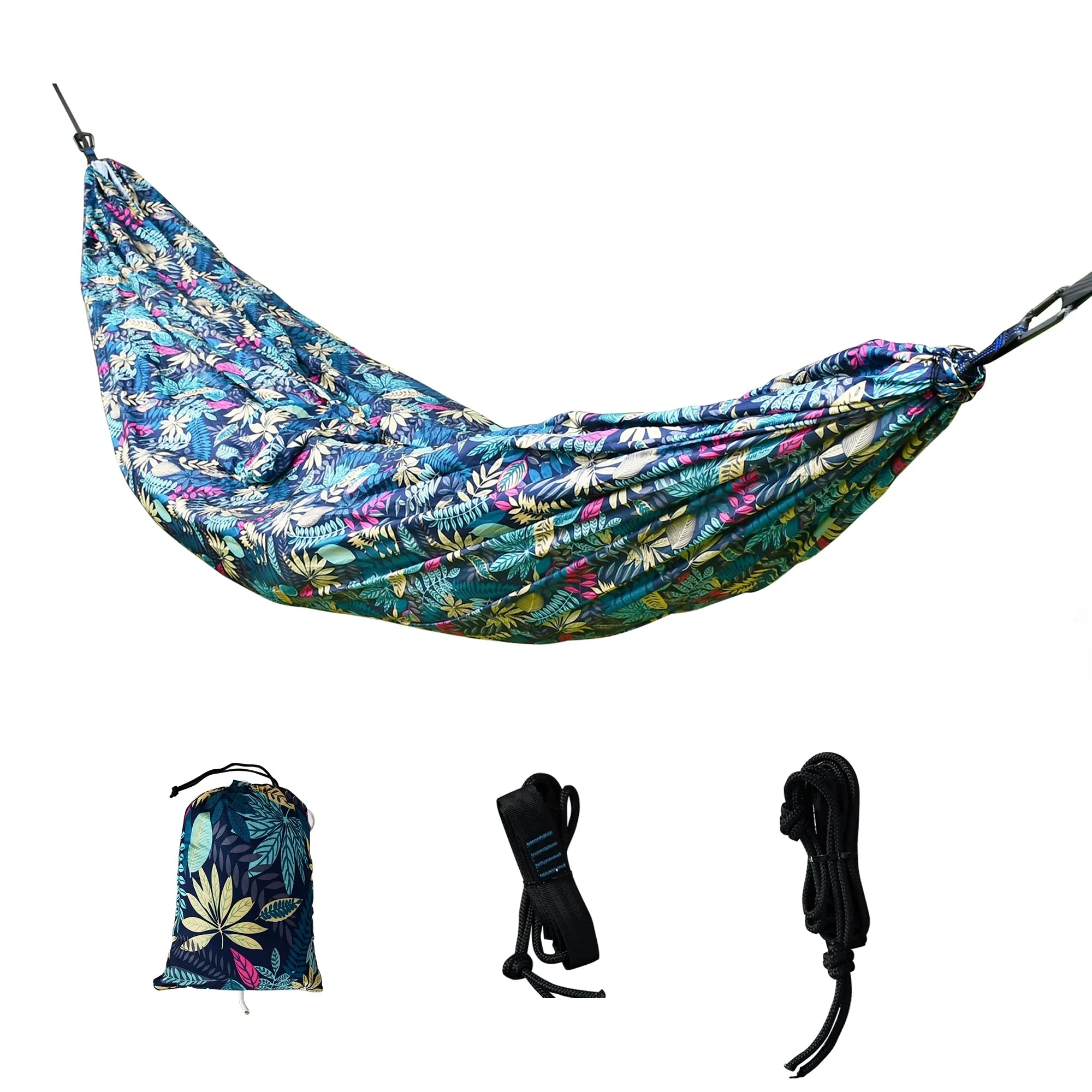 Portable Camping Hammock Cloth, Two Person Blue Leaf Print