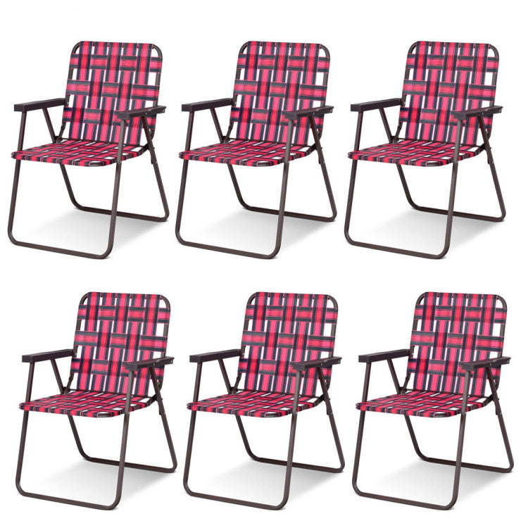 6 Pieces Folding Beach Chair Camping Lawn Webbing Chair