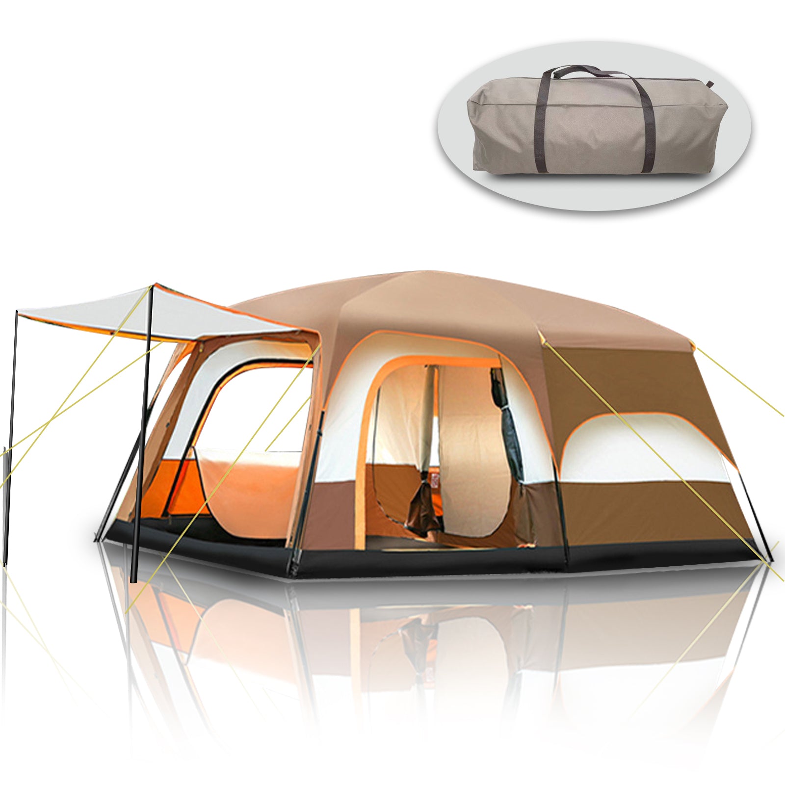 6-Person 3-Season Camping Dome Tent, Brown