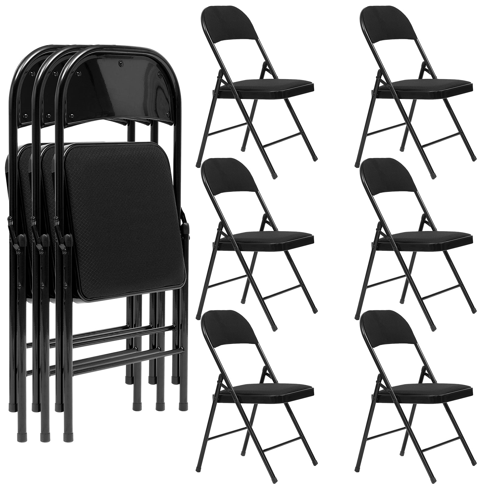 Folding Chair Set Fabric Upholstered Padded Seat Metal Frame for Home Office Dining Room (Set of 4 or 6)