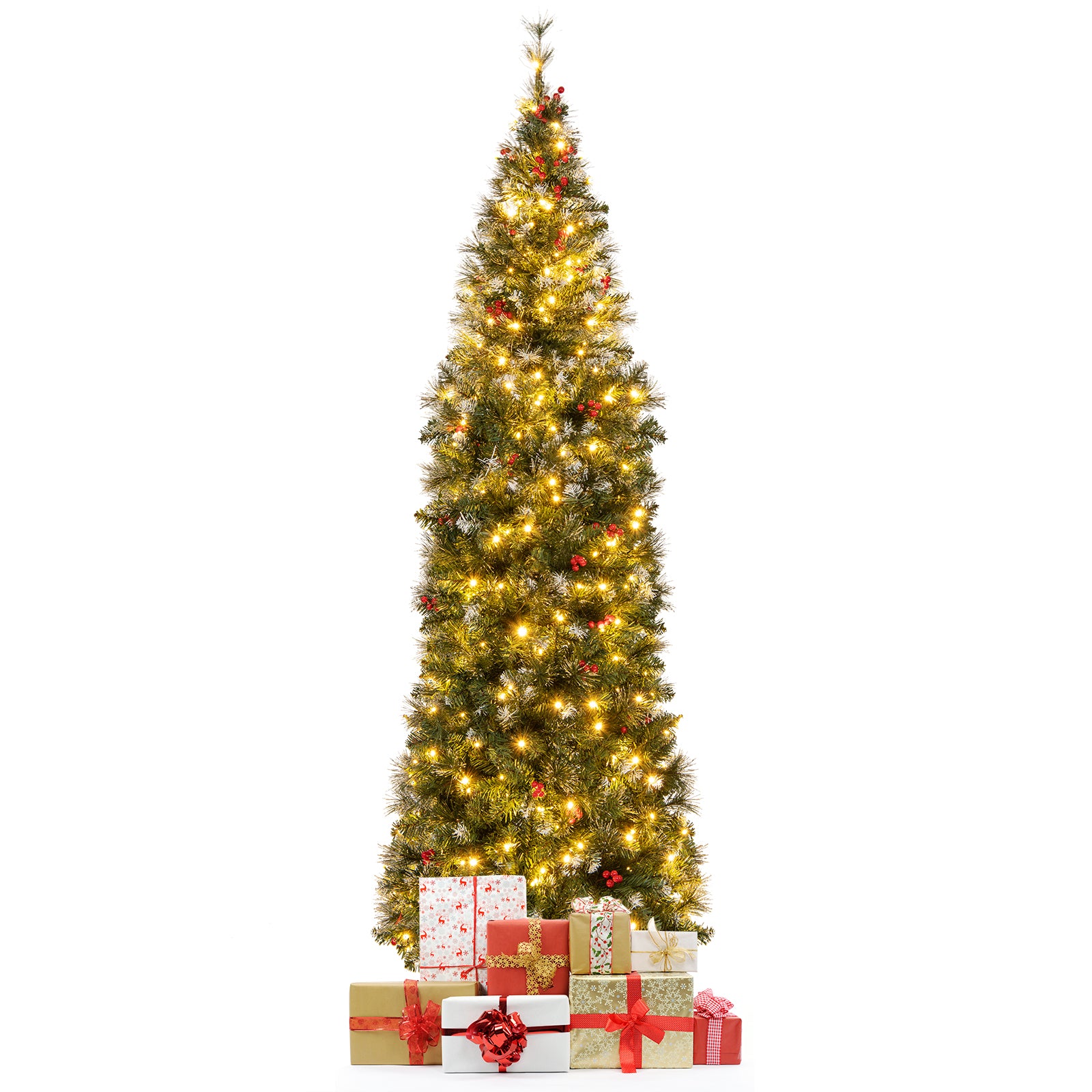 7 FT Pre-Lit Artificial Hinged Slim Pencil Christmas Tree