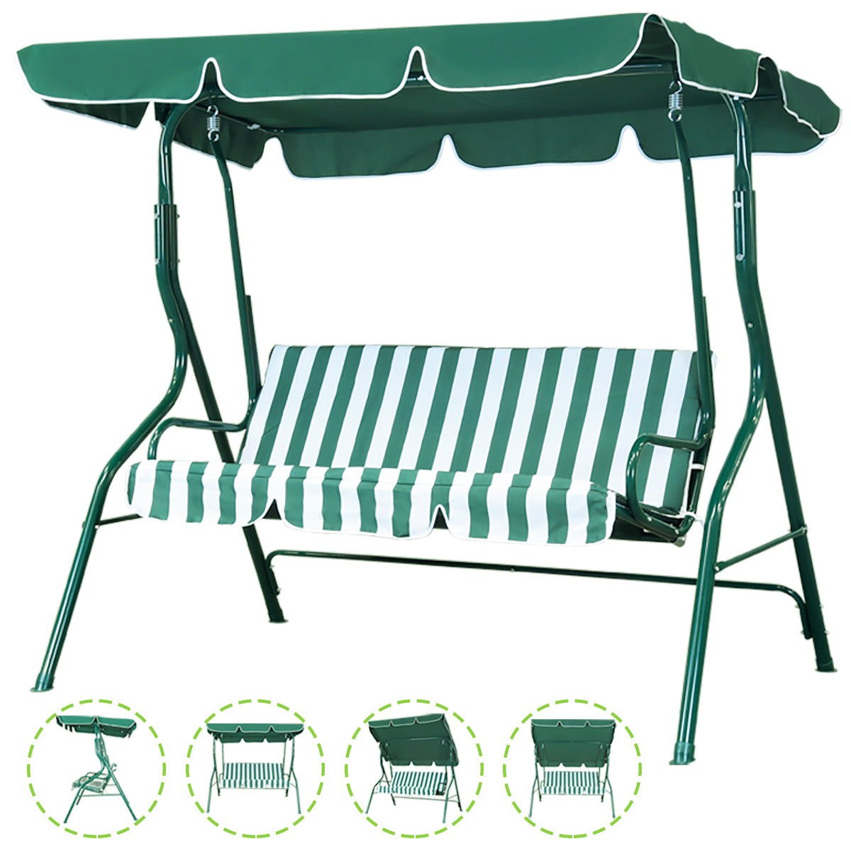 3-person Patio Porch Swing with Adjustable Canopy