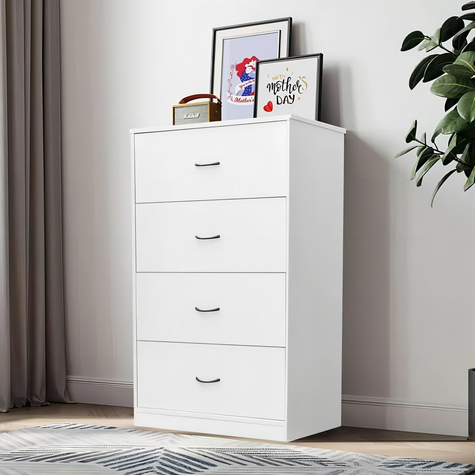 4 Drawers Wood Dresser 40.2in H x 27.6in W x 15.7in D