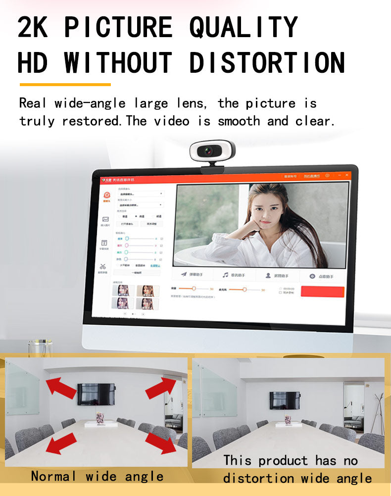 SUGIFT  2K HD Webcam with Microphone and Fill Light,Rotation - 3 Adjustable Brightness, USB Streaming Web Camera Wide Angle