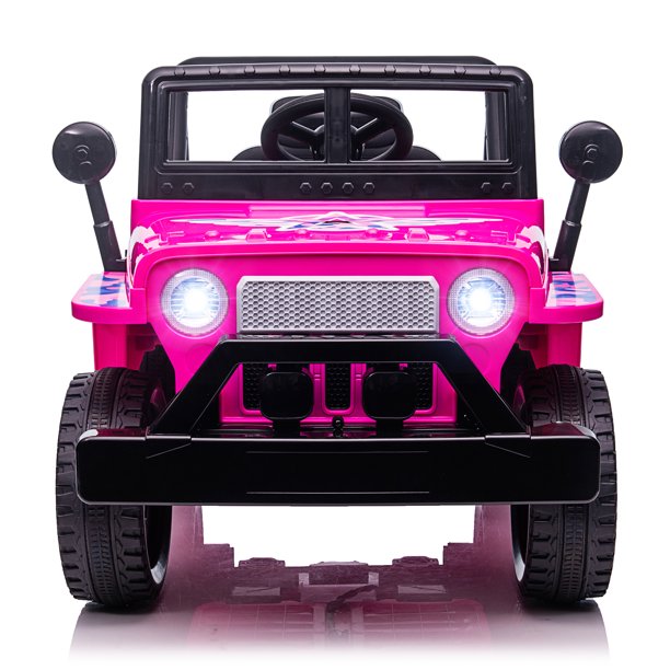 SUGIFT  12V Kids Ride On Truck Car, Power Wheels with LED Lights Horn Openable Doors, Electric Vehicle Toy for 3-6 Ages, Pink