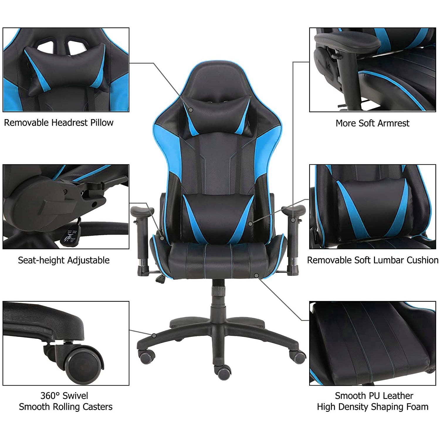 SUGIFT  Gaming Chairs, Office Swivel Chairs, with headrest and Lumbar Pillow, Blue