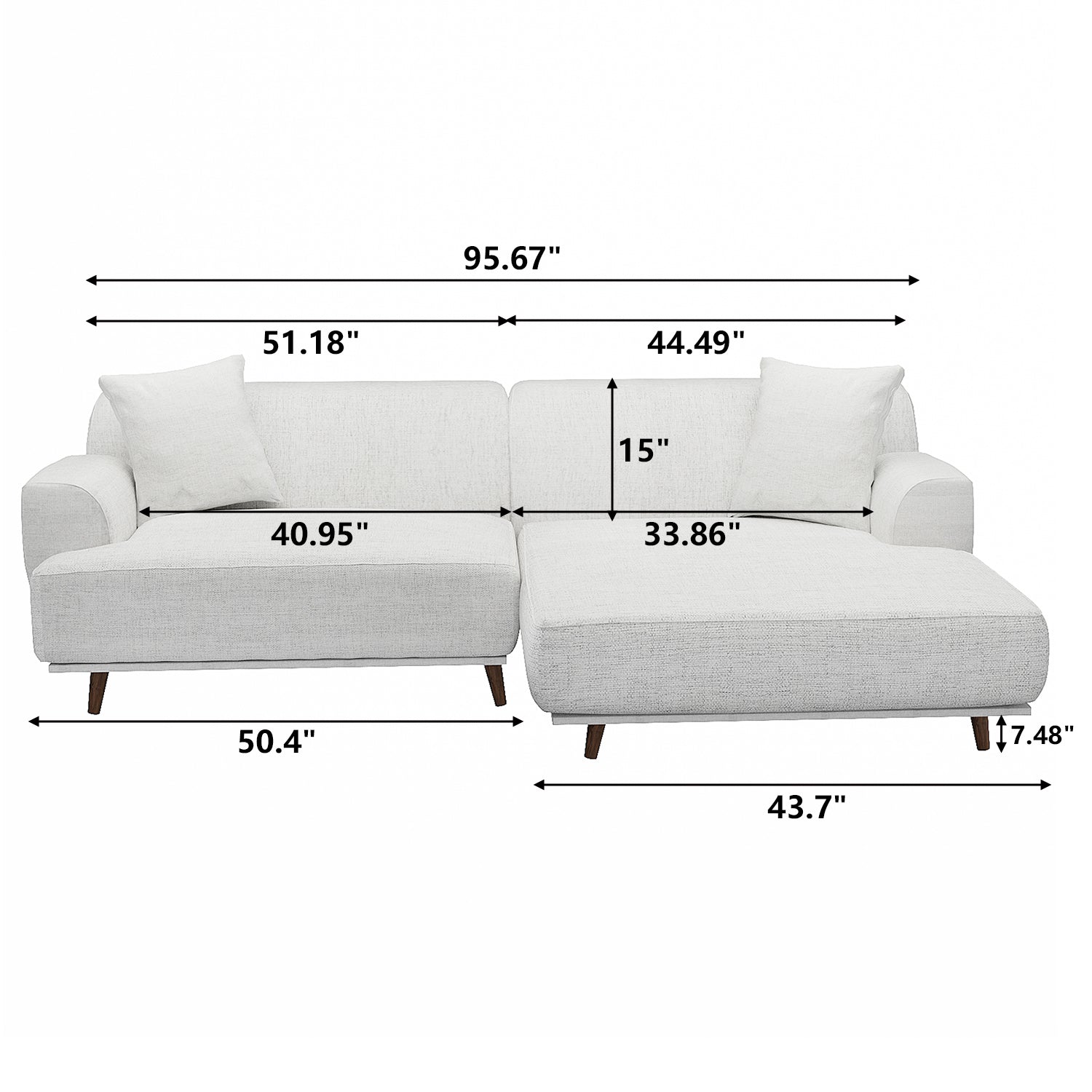 2-Piece Sofa Couch Upholstered L-Shape Sectional Sofas Sets for Living Room