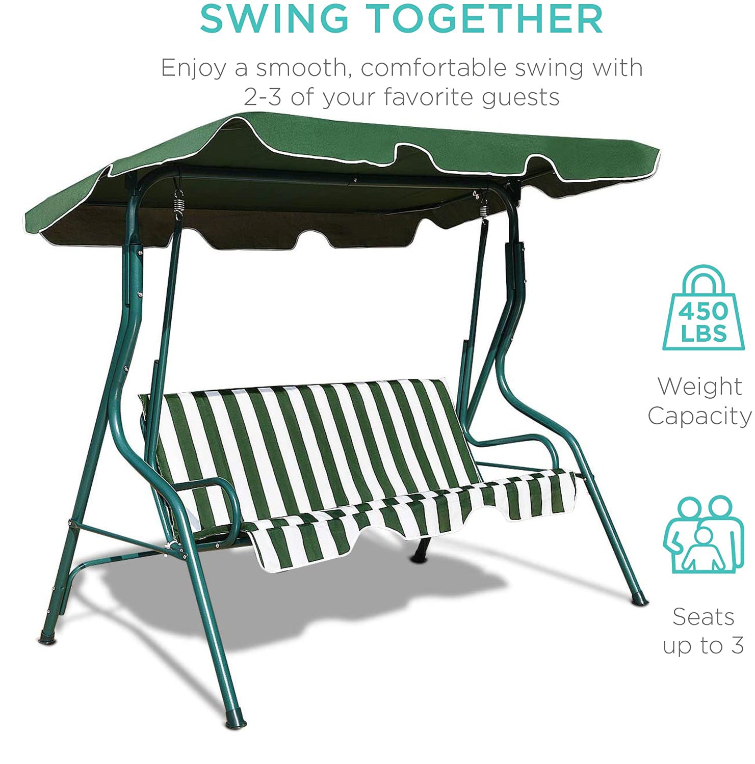 3-person Patio Porch Swing with Adjustable Canopy