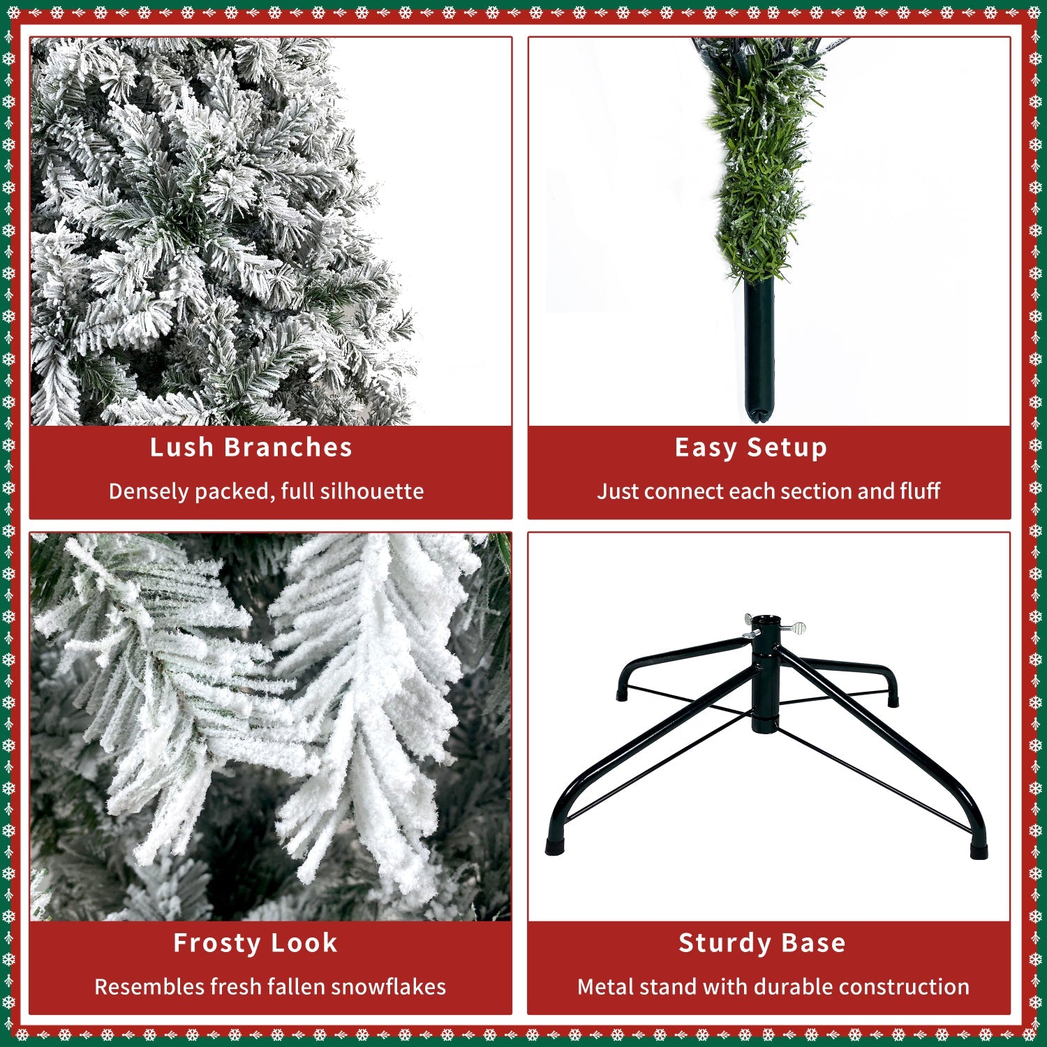 SUGIFT  7.5FT Hinged Artificial Fir Chritmas Tree, Snow Flocked Artificial Holiday Christmas Tree w/1,346 Branch Tips