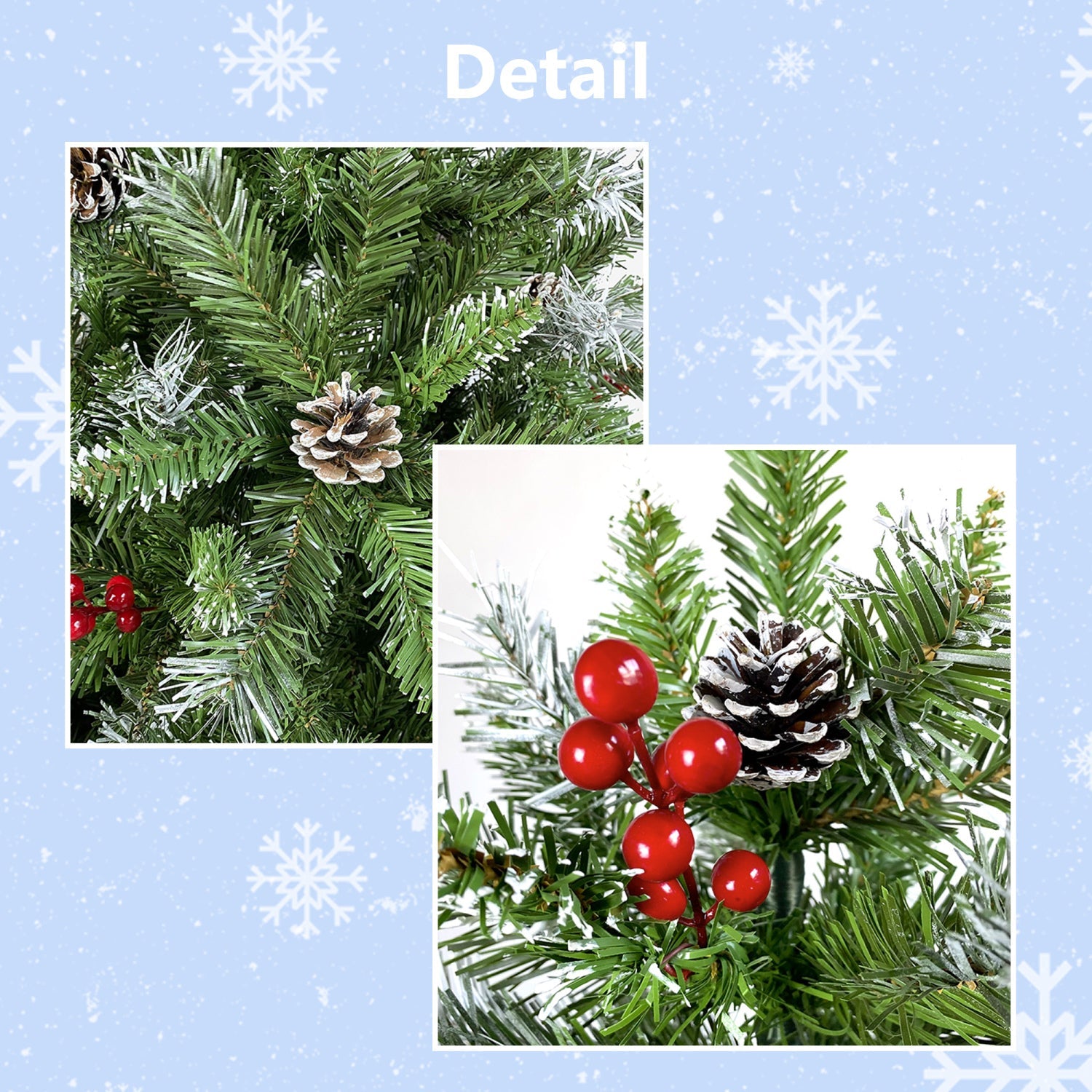 SUGIFT 6FT Hinged Fir Artificial Christmas Tree with Pinecones and Red Berries