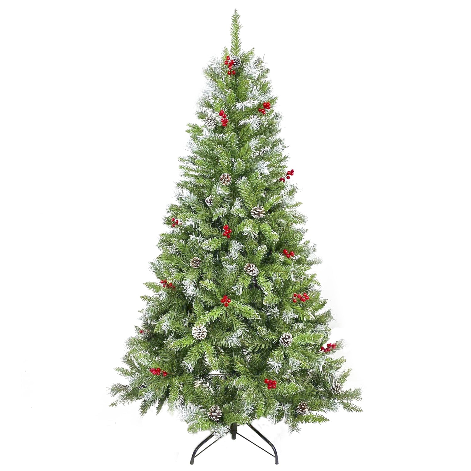 SUGIFT 6FT Hinged Fir Artificial Christmas Tree with Pinecones and Red Berries