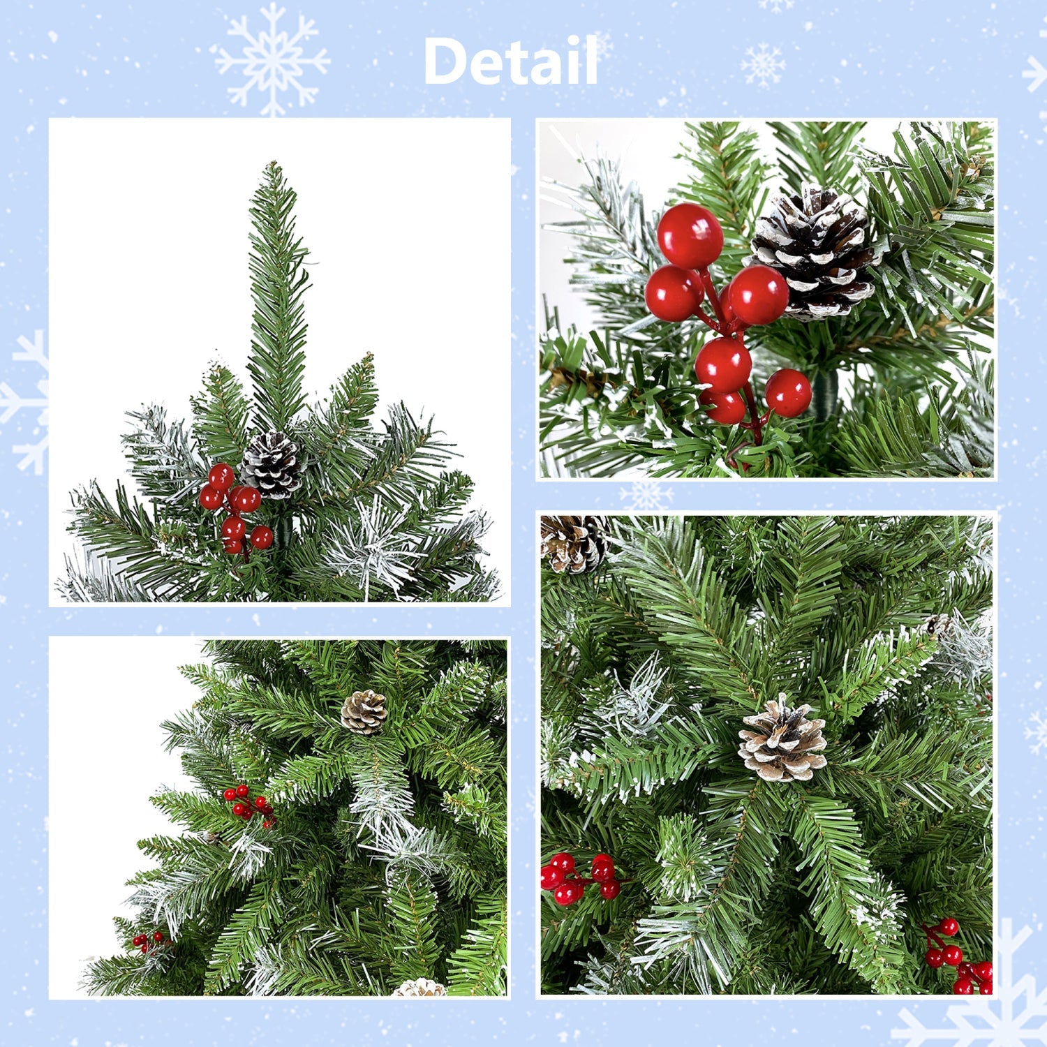 SUGIFT 6FT Hinged Fir Artificial Christmas Tree with Pinecones and Red Berries