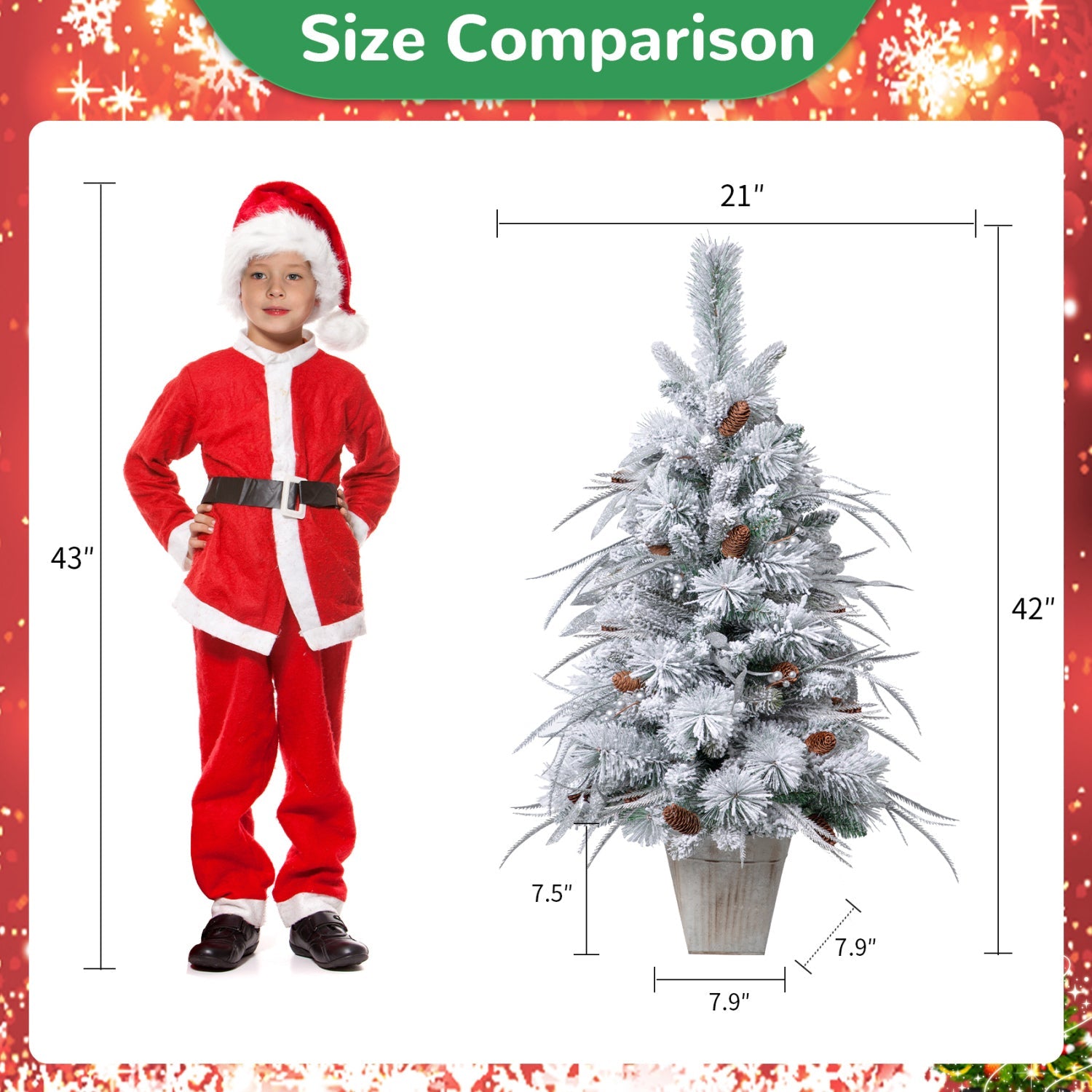 SUGIFT  3.5ft mini Artificial Flocked Christmas Tree with Pine Cones,Christmas Decor White