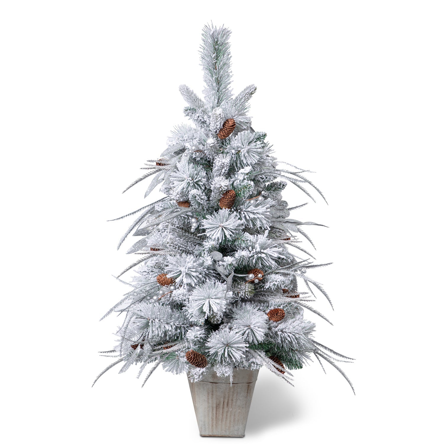 SUGIFT  3.5ft mini Artificial Flocked Christmas Tree with Pine Cones,Christmas Decor White