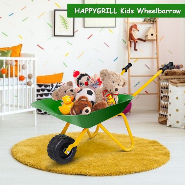 SUGIFT  Kids Wheelbarrow Outdoor Garden Backyard Play Toy Kids Metal Wheelbarrow