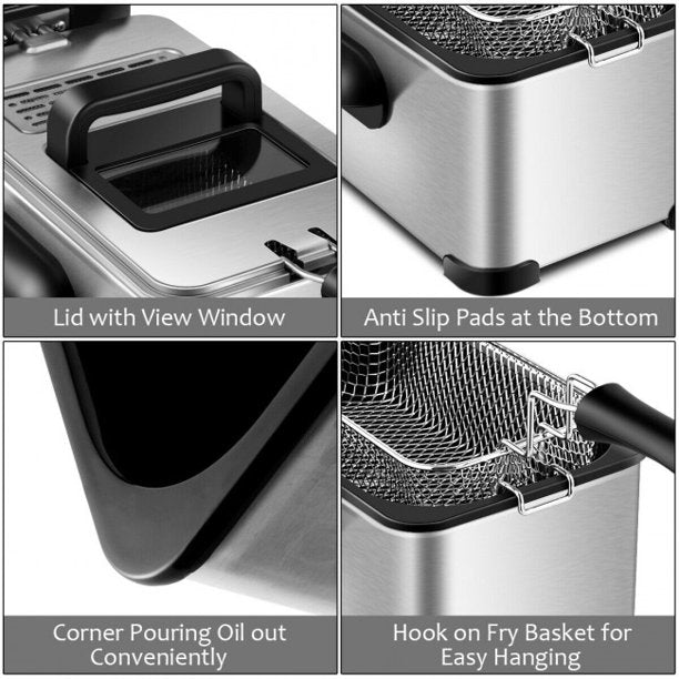 SUGIFT  Fryer 3.2 Quart Electric Stainless Steel Deep Fryer with Timer