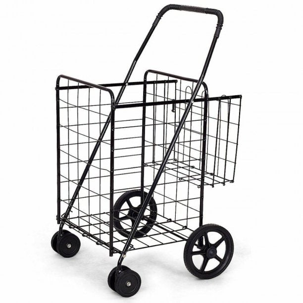 SUGIFT  Folding Shopping Cart with Swiveling Wheels and Dual Storage Baskets