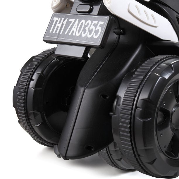 SUGIFT  6V Kids Ride On Motorcycle with Headlights, Battery-Powered 3-Wheel Bicycle - White