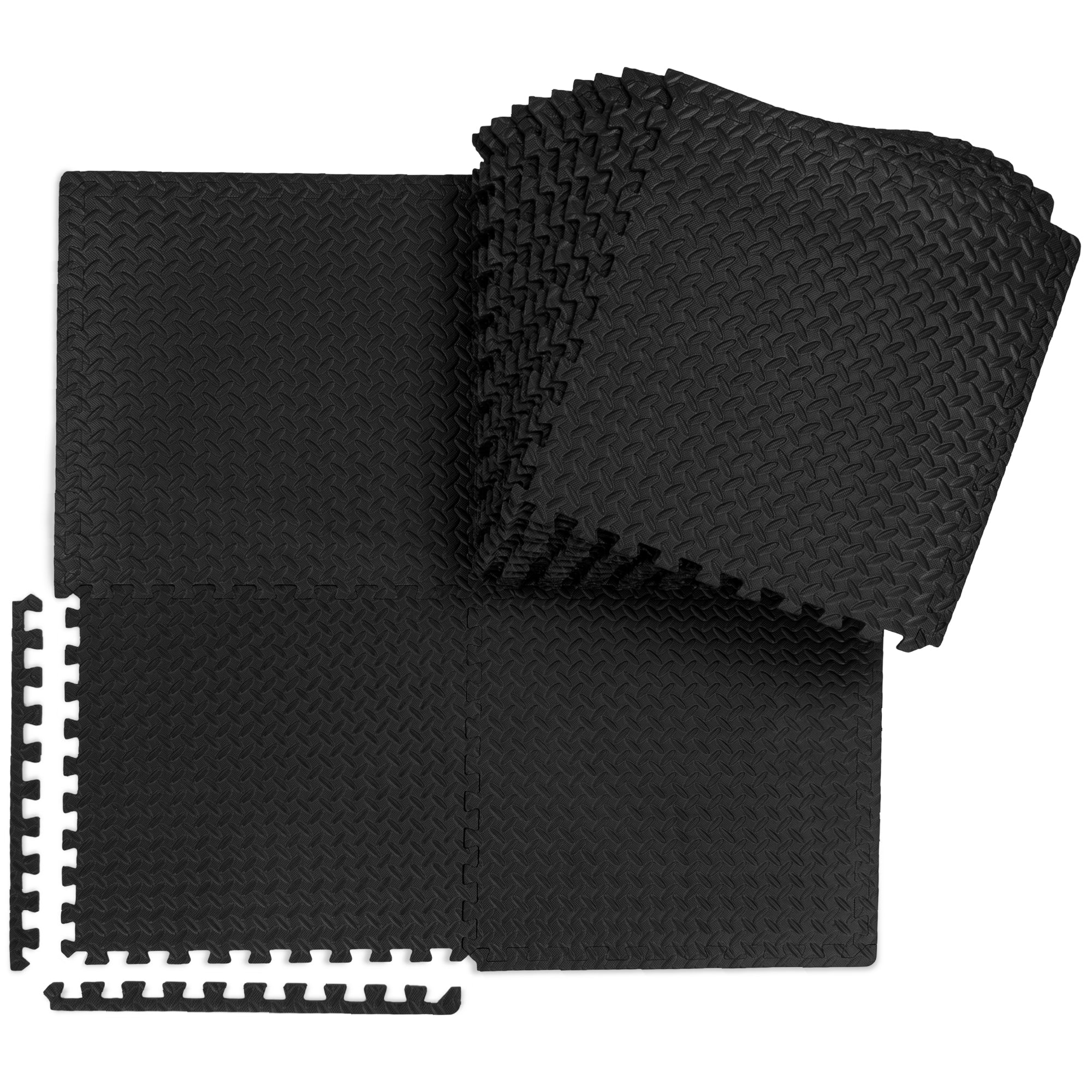 SUGIFT  96 Sq. ft. Puzzle Exercise Mat, 24-Piece 2X2Ft EVA Foam Interlocking Tiles, 3/8In Thick - Black
