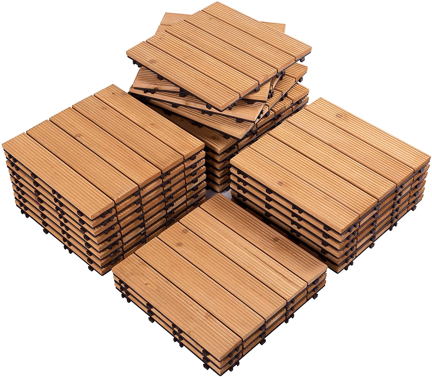 SUGIFT  27PCS Interlocking Patio Deck Tiles Outdoor Flooring for Patio Garden Deck Poolside Fir Wood Indoor Outdoor Natural Wood
