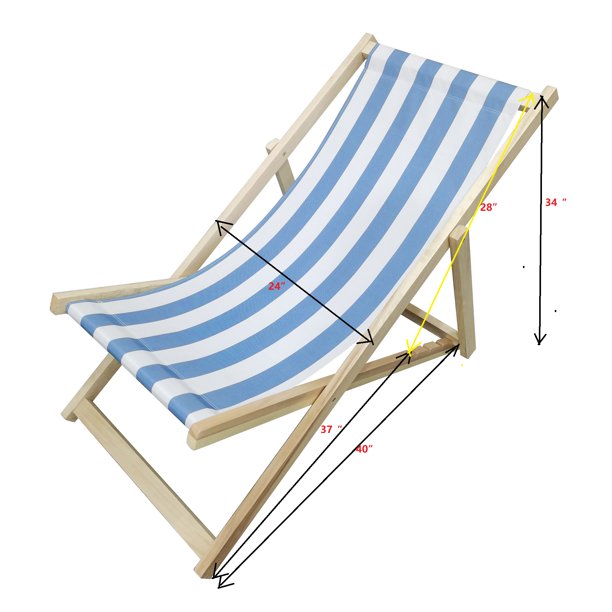 SUGIFT  Beach Sling Chair, Lounge Striped Chair Outdoor, Reclining Beach Chair, Wooden Folding Adjustable Patio Chair, Light Blue