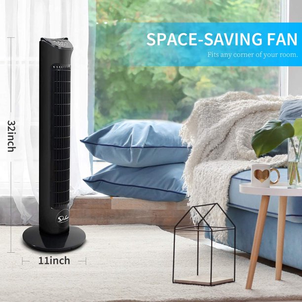 SUGIFT  32in Electric Oscillating Tower Fan, Remote Control, 7.5-hour Built-in timer, 9 different air flow