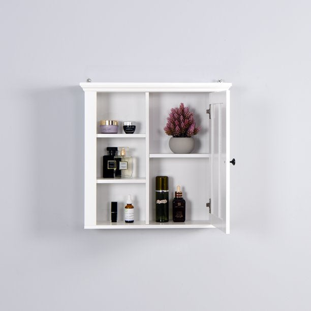 SUGIFT  Wooden Wall Cabinet with a Door For Living Room Bedroom Kitchen White 20.86x5.71x20 inch