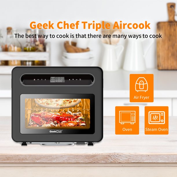 SUGIFT  Steam Air Fryer Toast Oven Combo , 26 QT Steam Convection Oven Countertop , 50 Cooking Presets, Black Stainless Steel