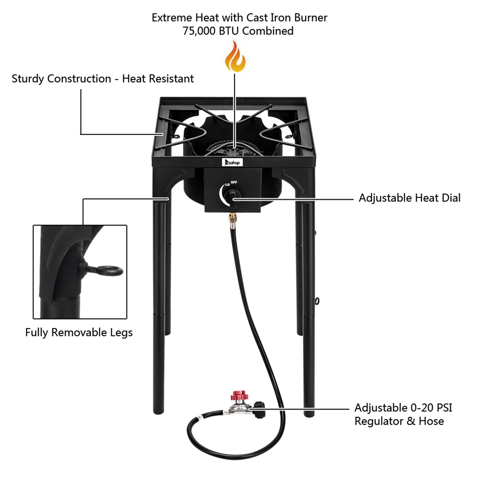SUGIFT  Outdoor Camping Stove Portable Cast Iron Patio Cooking Burner