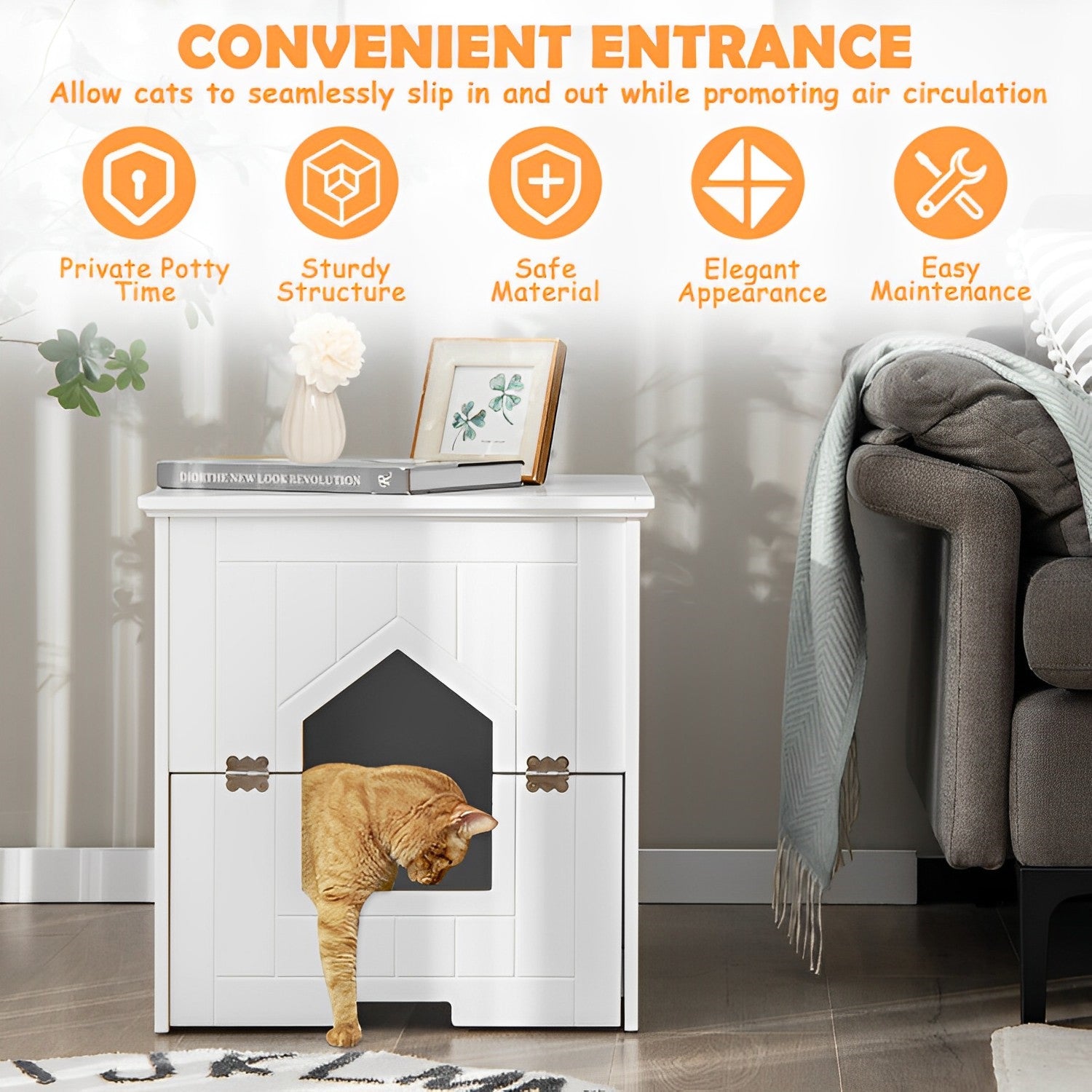 Cat Litter Box Enclosure with Flip Magnetic Half Door