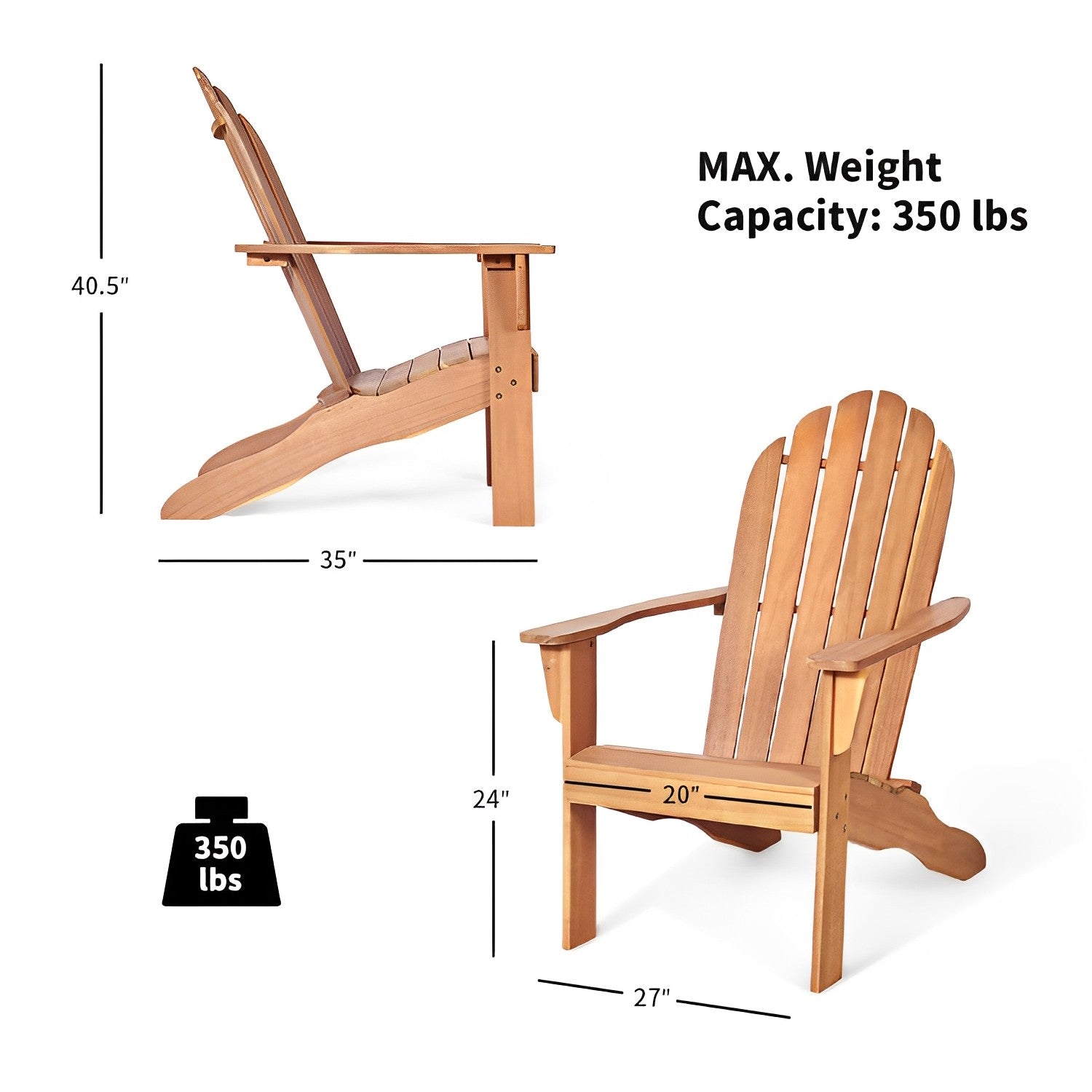 Wood Outdoor Adirondack Chair with Ergonomic Design