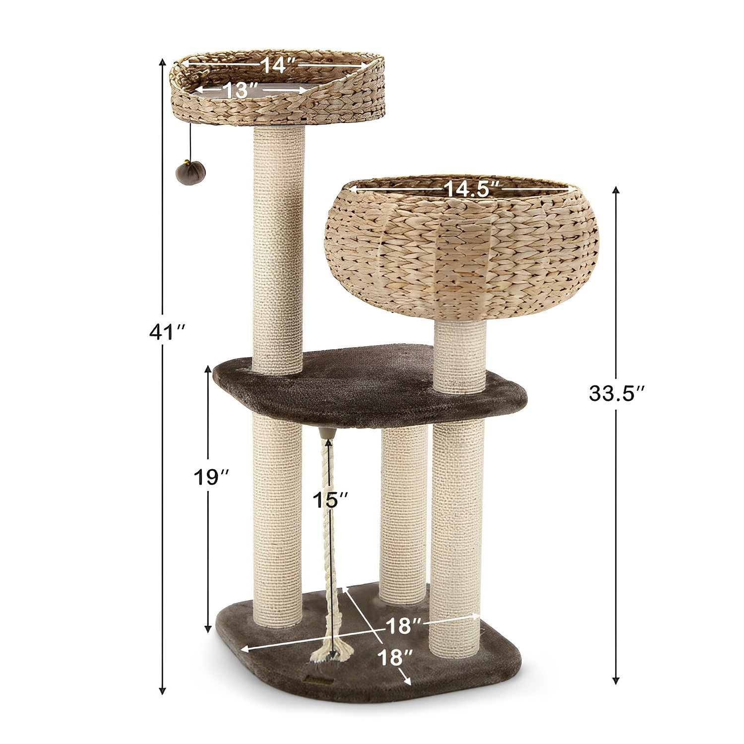 41 Inch Rattan Cat Tree with Napping Perch