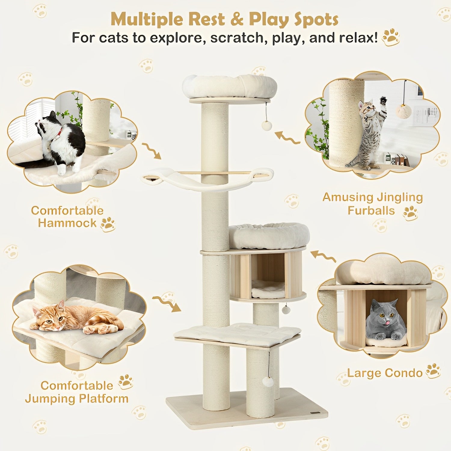 4-Layer 68.5-Inch Wooden Cat Tree Condo Activity Tower with Sisal Posts