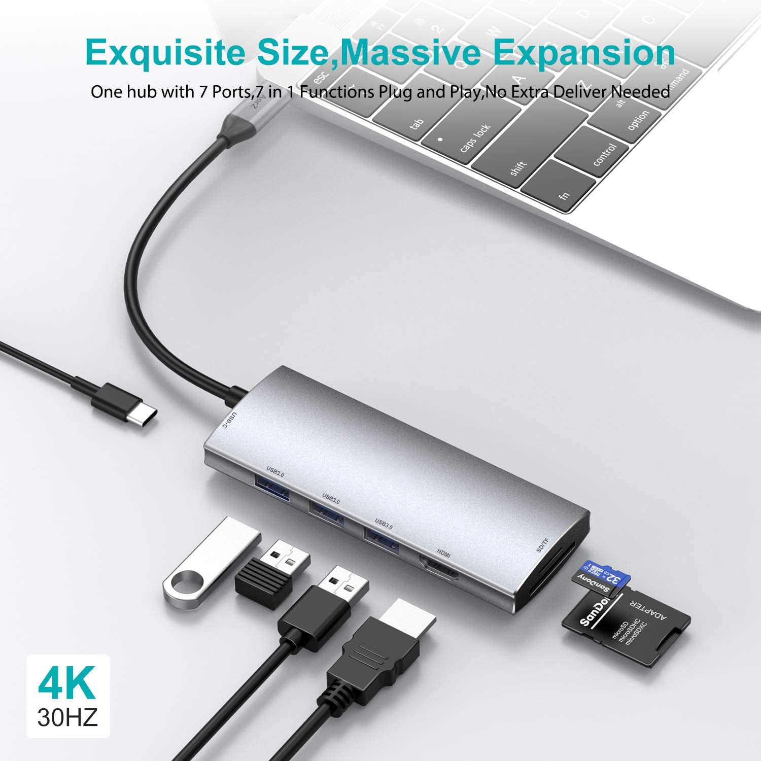 USB C Hub, SUGIFT USB C Dongle, 7 in 1 USB C to HDMI Multiport Adapter Compatible for MacBook Pro USB C Laptops Nintendo and Other Type C Devices (4K HDMI USB3.0 SD/TF Card Reader 100W PD