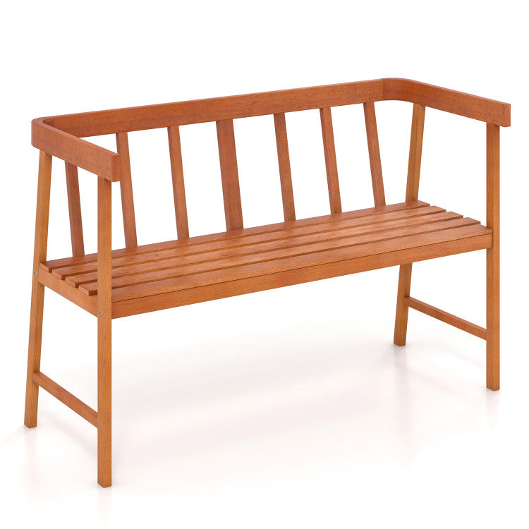 2-Person Patio Acacia Wood Bench with Backrest and Armrests