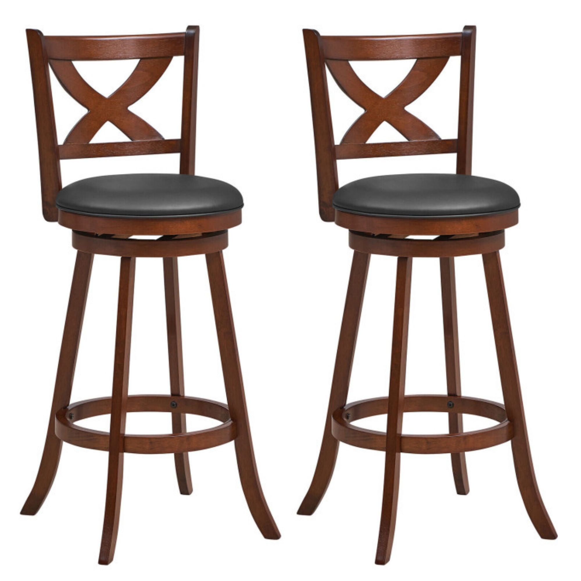 SUGIFT 2 Pieces Classic Counter Height Swivel Bar Stool Set with X-shaped Open Back