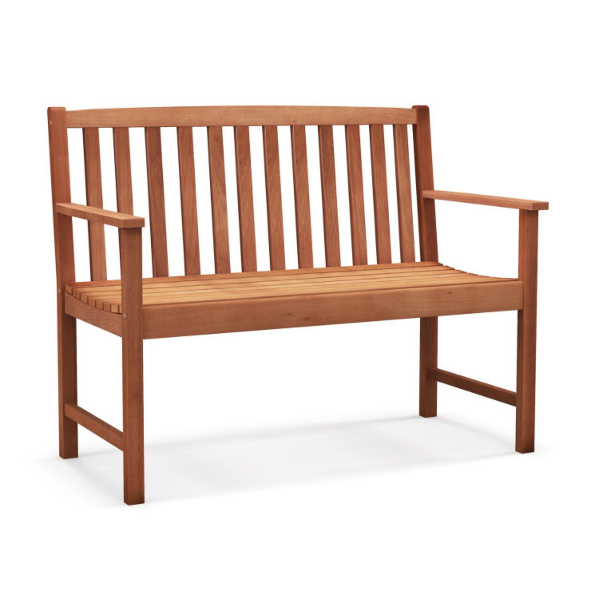 SUGIFT 2-Seat Patio Wood Bench with Cozy Armrests and Backrest