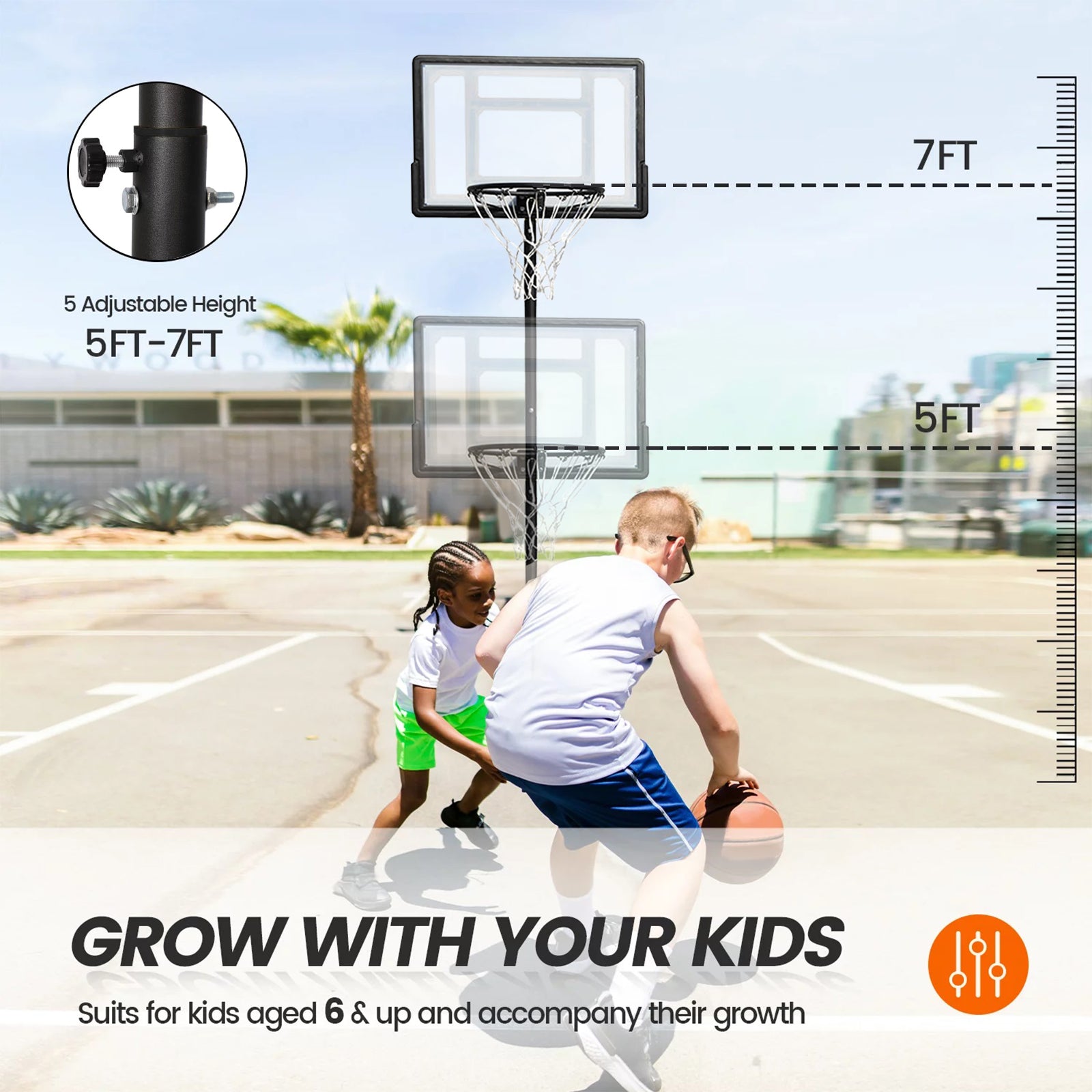 Height-Adjustable Portable Basketball Hoop System