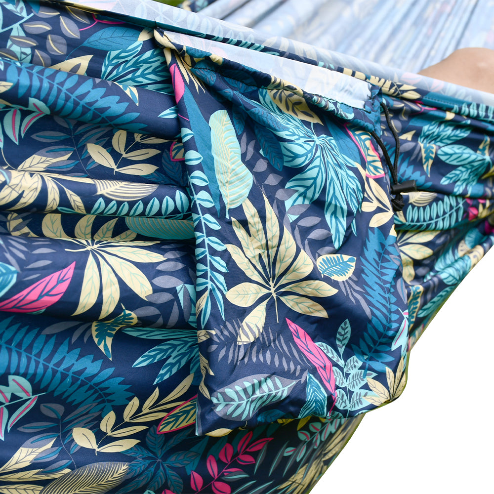 Portable Camping Hammock Cloth, Two Person Blue Leaf Print
