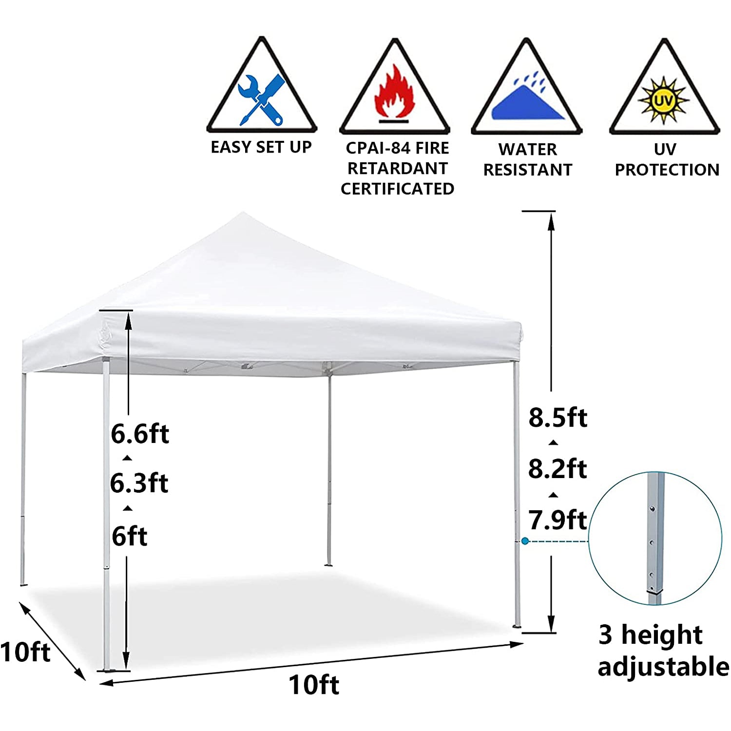 10 Ft. W x 10 Ft. D Pop Up Canopy Event Tent Party Tent, 100 Sq. Ft of Shade