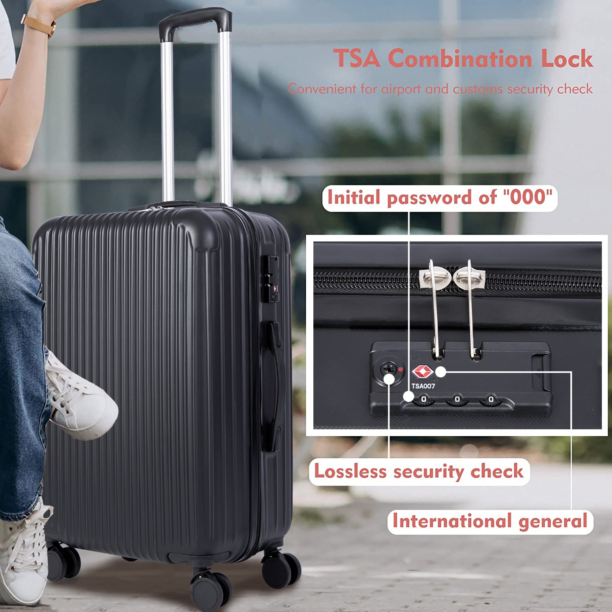3 Piece Lightweight Luggage Set, Trunk Set Spinner Suitcase With TSA Lock