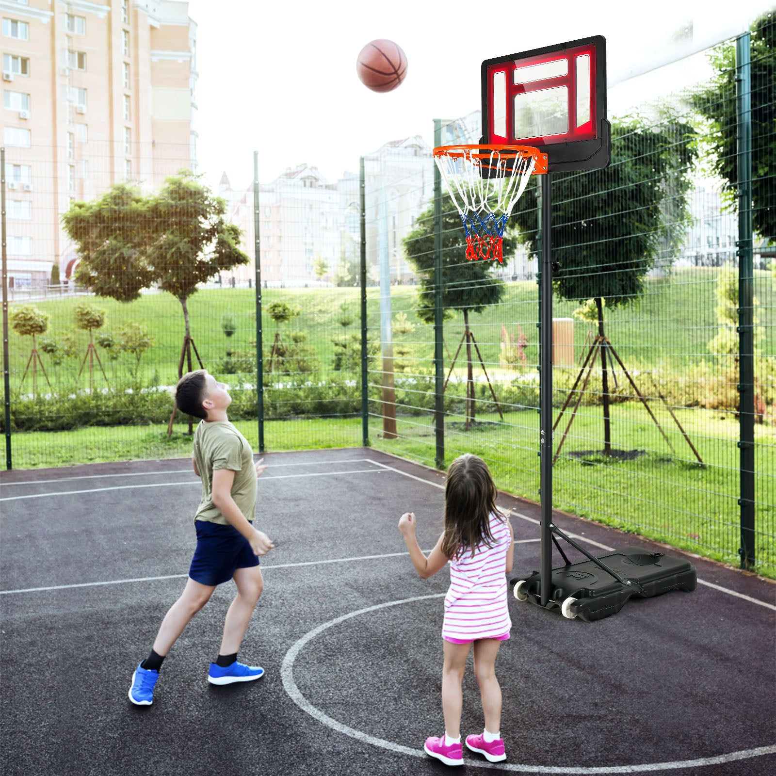 4.3-8.2 FT Portable Basketball Hoop with Adjustable Height and Wheels