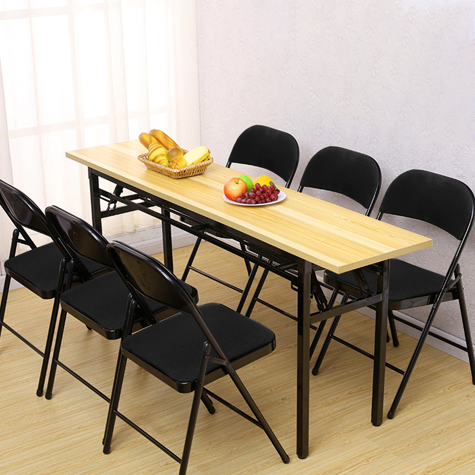 Folding Chair Set Fabric Upholstered Padded Seat Metal Frame for Home Office Dining Room (Set of 4 or 6)
